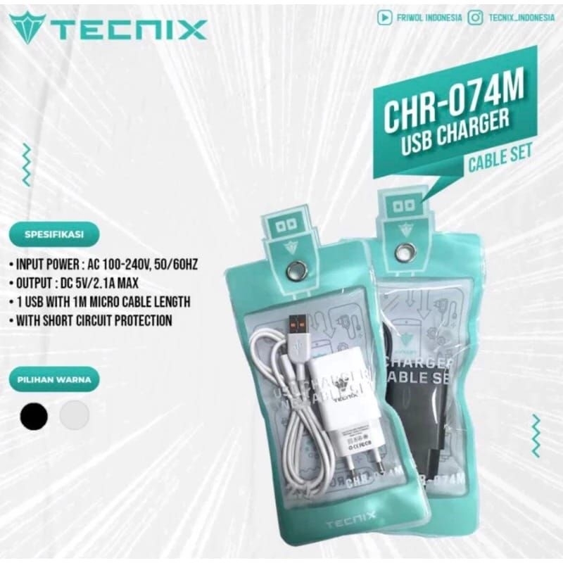 Charger Tecnix CHR-074S Fast Charge With Micro Cable 2.1A Original Tecnix