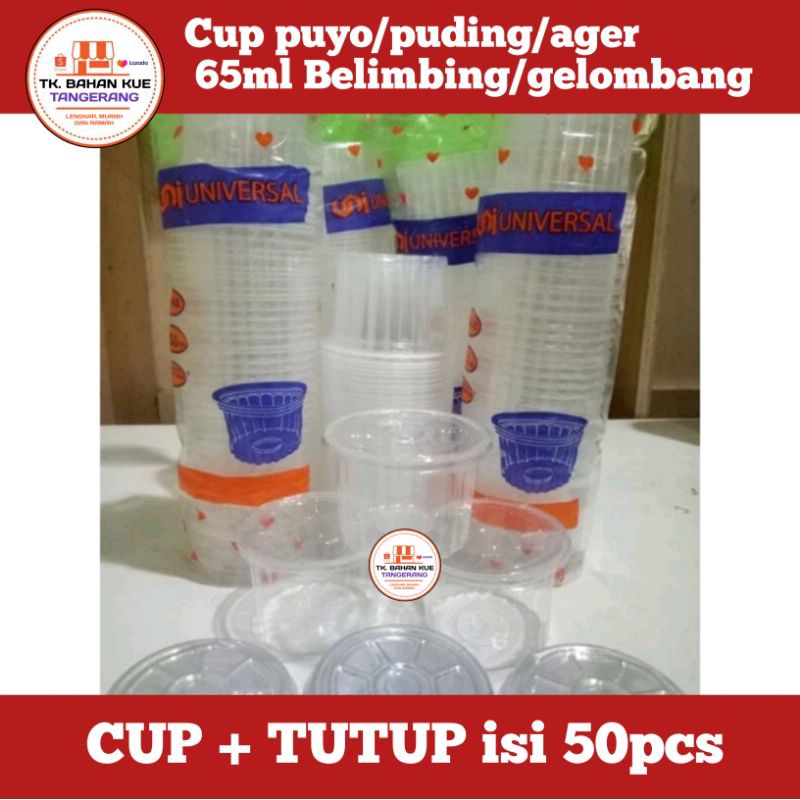 Cup puding/puyo/ager 65ml model belimbing/gelombang isi 50pcs + TUTUP