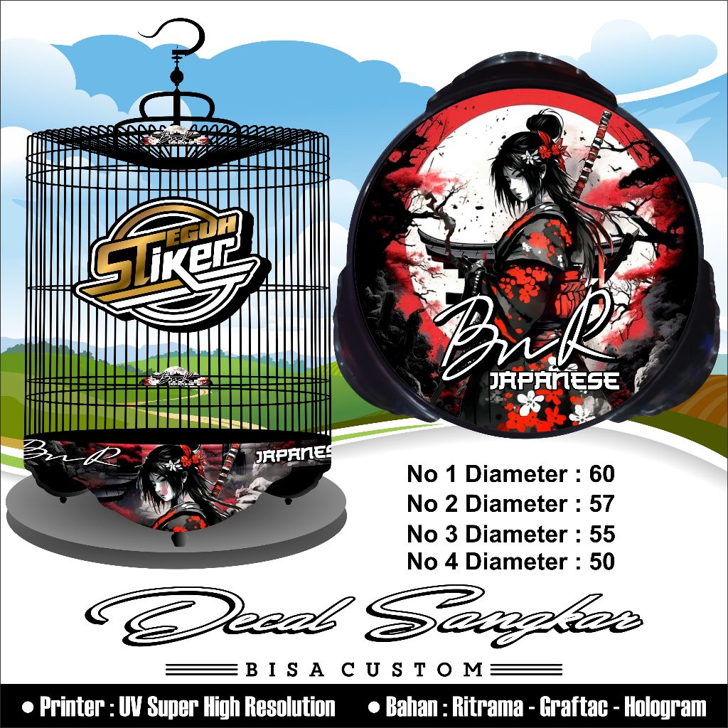 Stiker Sangkar Murai BNR Motif Sakurai Women Japanese