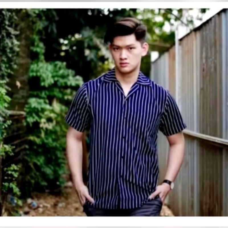 kemeja salur stripe lengan pendek,kemeja pria