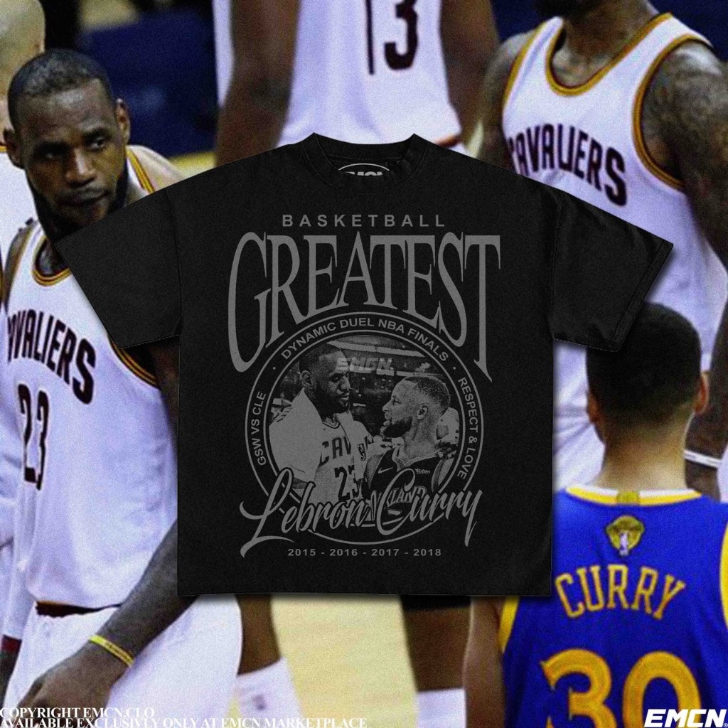 EMCN Oversized Tee Basketball Greatest Lebron Curry 4 times final