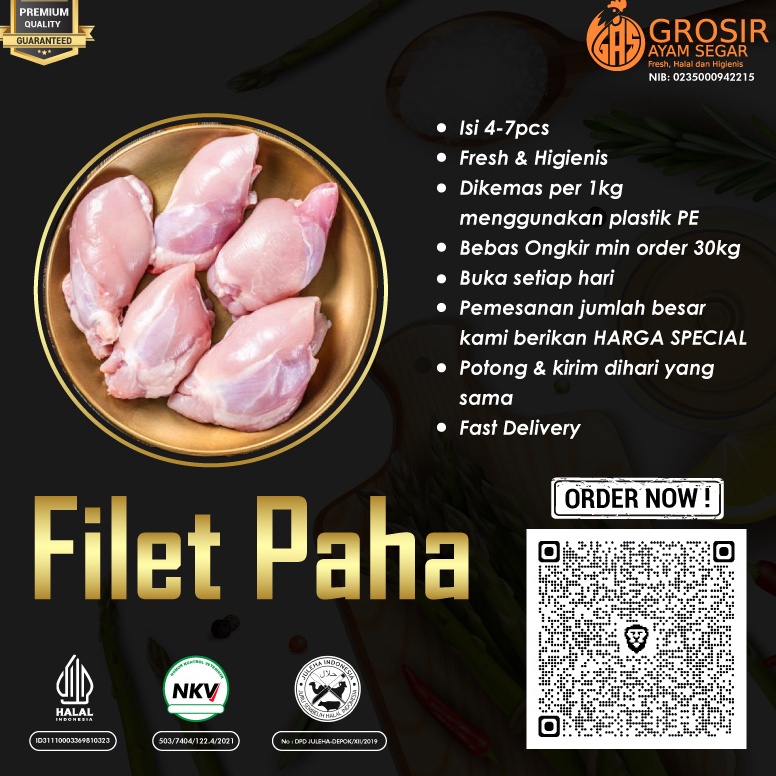 

VYY885 Terbaik Daging Ayam Paha Fillet Boneless Tanpa Kulit 1Kg