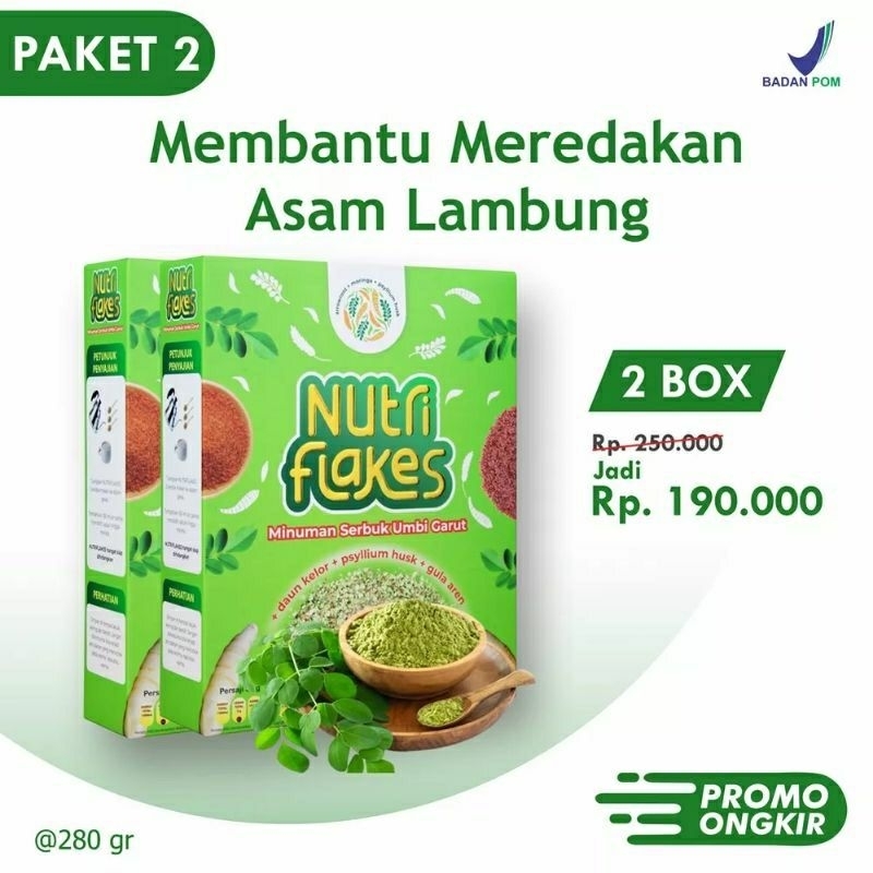 

NUTRIFLAKES PAKET 2 BOX SEREAL UMBI GARUT EXTRA DAUN KELOR ATASI MASALAH LAMBUNG