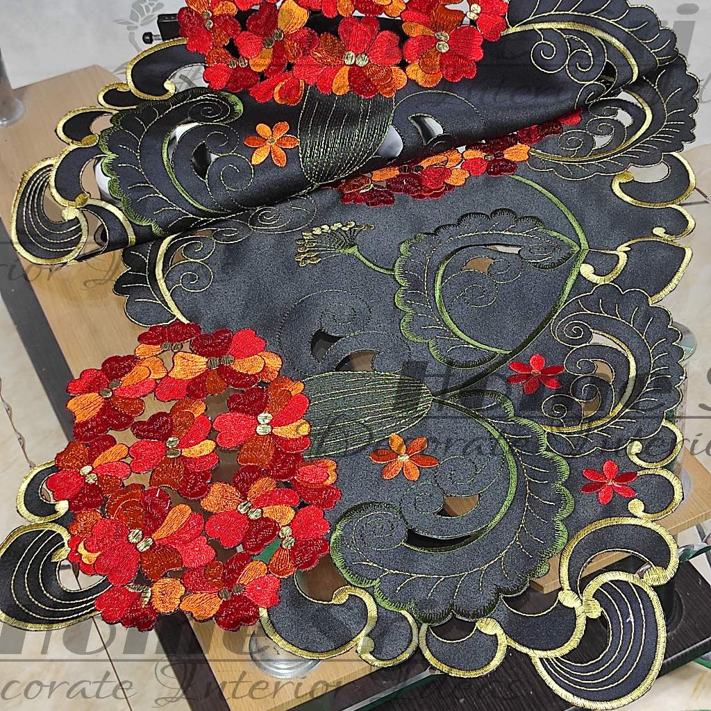 Ireng Elegant-Taplak Meja Tamu Bordir Premium