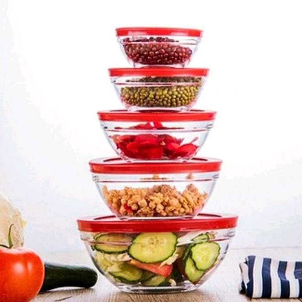 Mangkok Set Kaca Bulat Maxim Isi 5 Pcs Plus Tutup KK