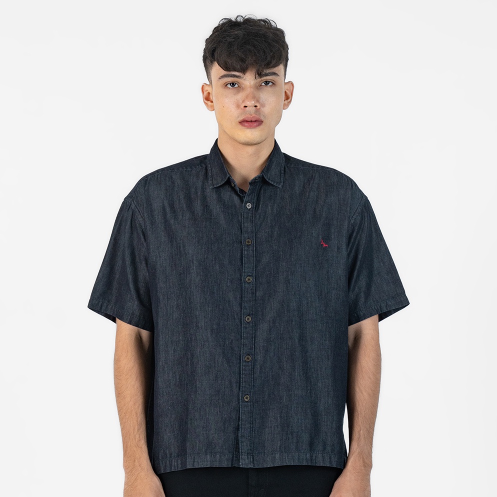 ART O48T JOYRIDE  Black Kemeja Denim Casual Pria Lengan Pendek SS  Top Man Shirt Edwin Jeans