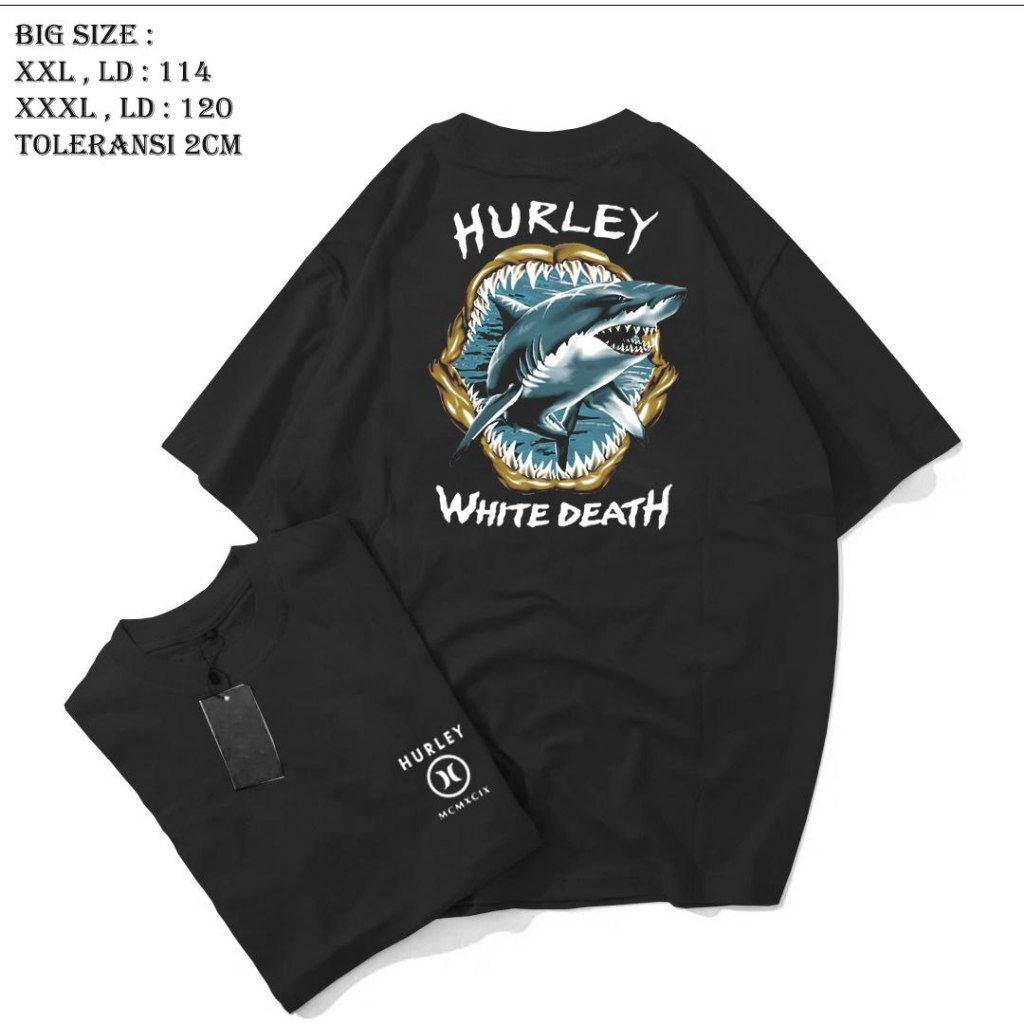KAOS OVERSIZE HURLEY SHARK HITAM KAOS BIGSIZE KAOS PRIA KAOS SURFING