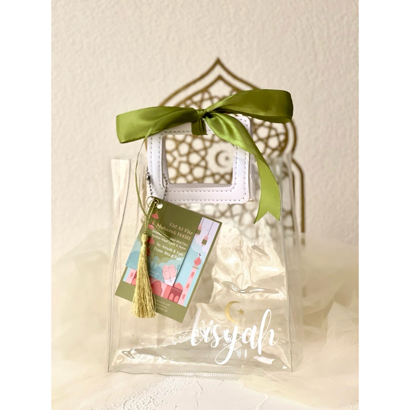 

Personalized Clear Bag Only • Idul Fitri Hampers 2024 • Lebaran Gift • Custom Hampers • Ramadhan Kareem • Personalized Gift • Hampers Murah • Free Custom Nama • Eid Mubarak Parcel • Personalized Tasbih • Sajadah • Gelas • Kue Lebaran • Reed Diffuser