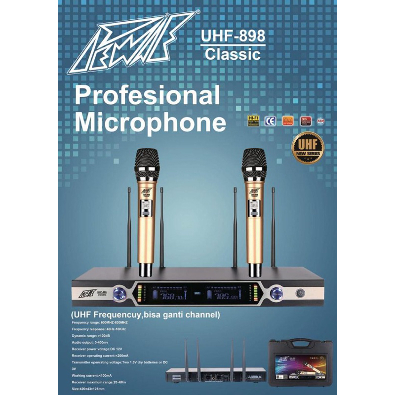 PEWIE MICROPHONE WIRELESS PEWIE UHF-898 PEWIE CLASSIC  PEWIE MIKROFON 4 ANTENA mik GOLD PEWIE MIC PE
