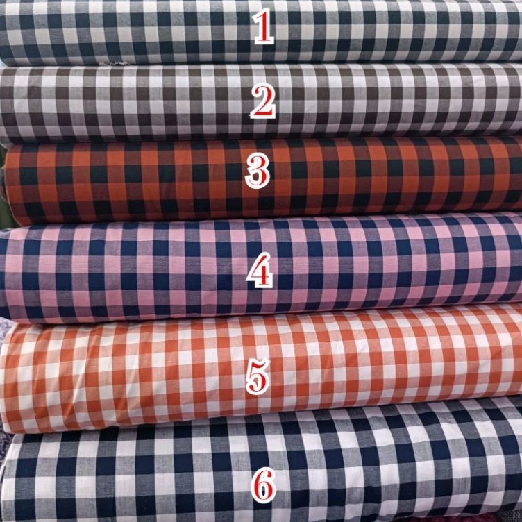 kain katun motif kotak bahan gamis, kemeja