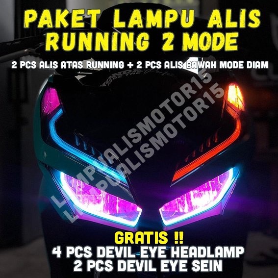 Lampu Alis Running Sein Vario 125 150 free devil eyes / Lampu alis Runing Vario led bonus devil eyes
