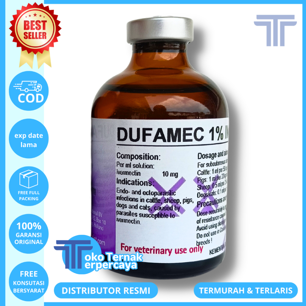 DUFAMEC 1% INJ 50 ML - Obat Cacing Kutu Kudis Scabies Gatal Ampuh untuk Sapi Kambing Domba Kelinci B