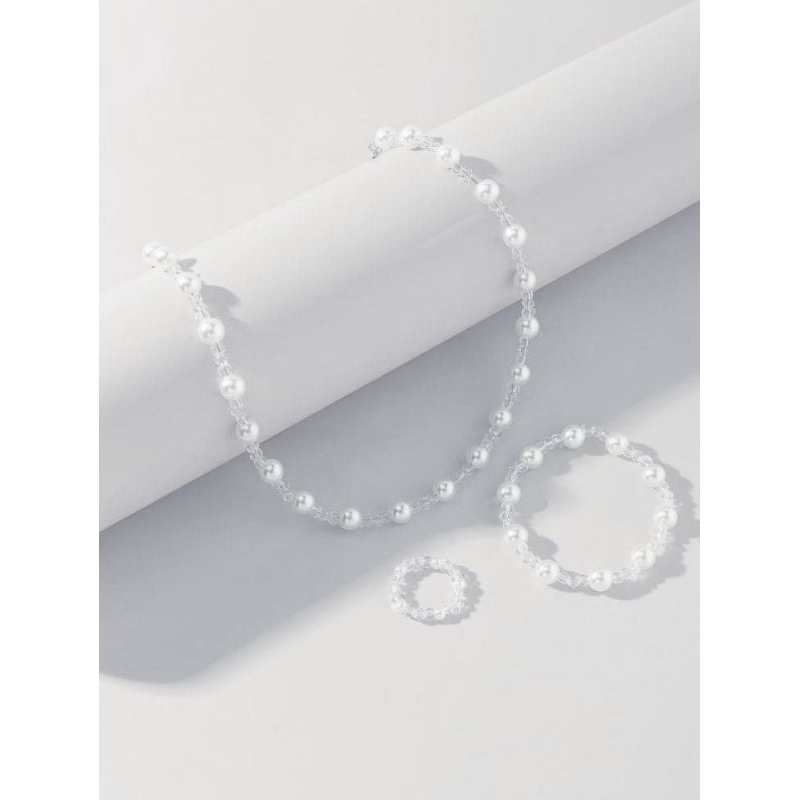 satu set gelang mutiara cincin mutiara kalung mutiara gelang mutiara