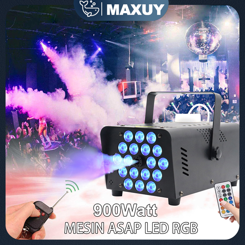 Mesin asap panggung 900W LED RGB portable asap warna warni lampu sorot panggung alat fogging Disko