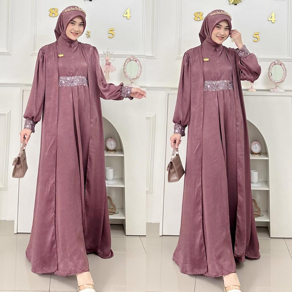 Felicia Gamis Set Kerudung Dress Mix Brukat Dress Terlaris Gamis Terbaru