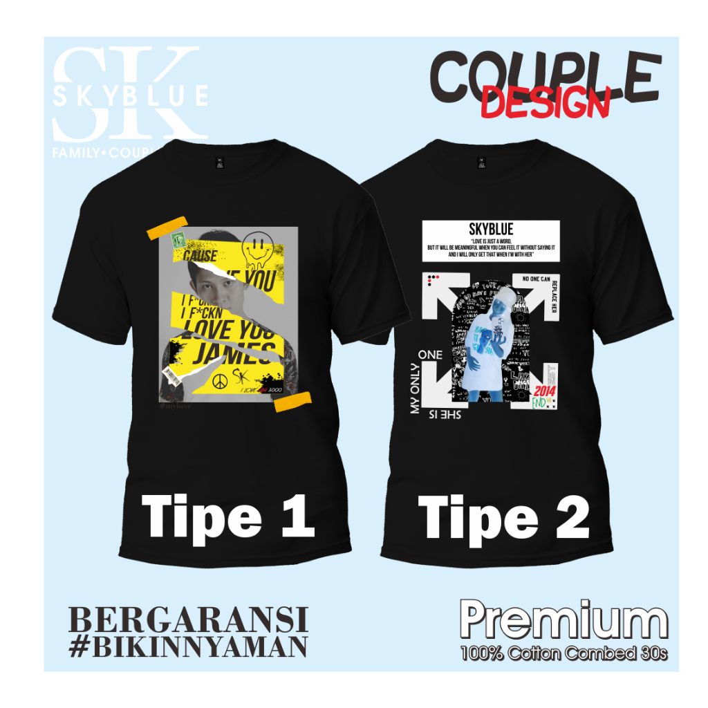 BERGARANSI  kaos couple bucin baju couple pasangan kekasih custom foto efek negatif keren terkini ba