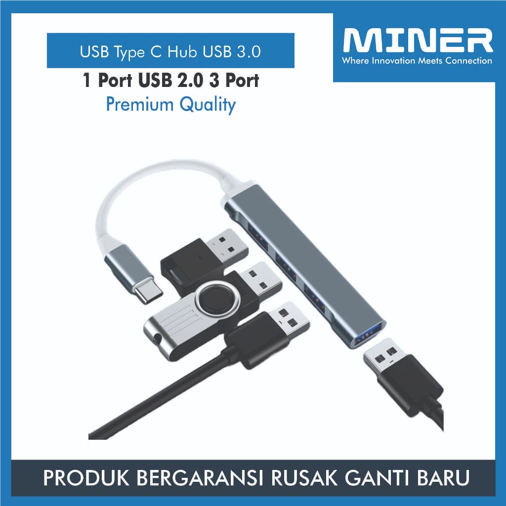 MINER USB Type C Hub USB 3.0 1 port USB 2.0 3 Port Kualitas Premium
