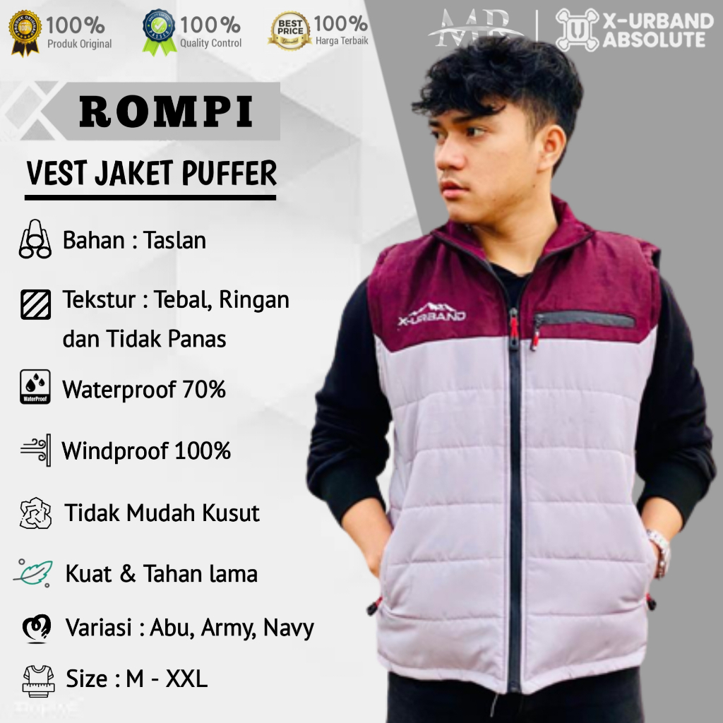 Jaket Rompi Pria Pelindung Dada Outdoor Casual Sport New Trend Original Brand Lokal X Urband - H008