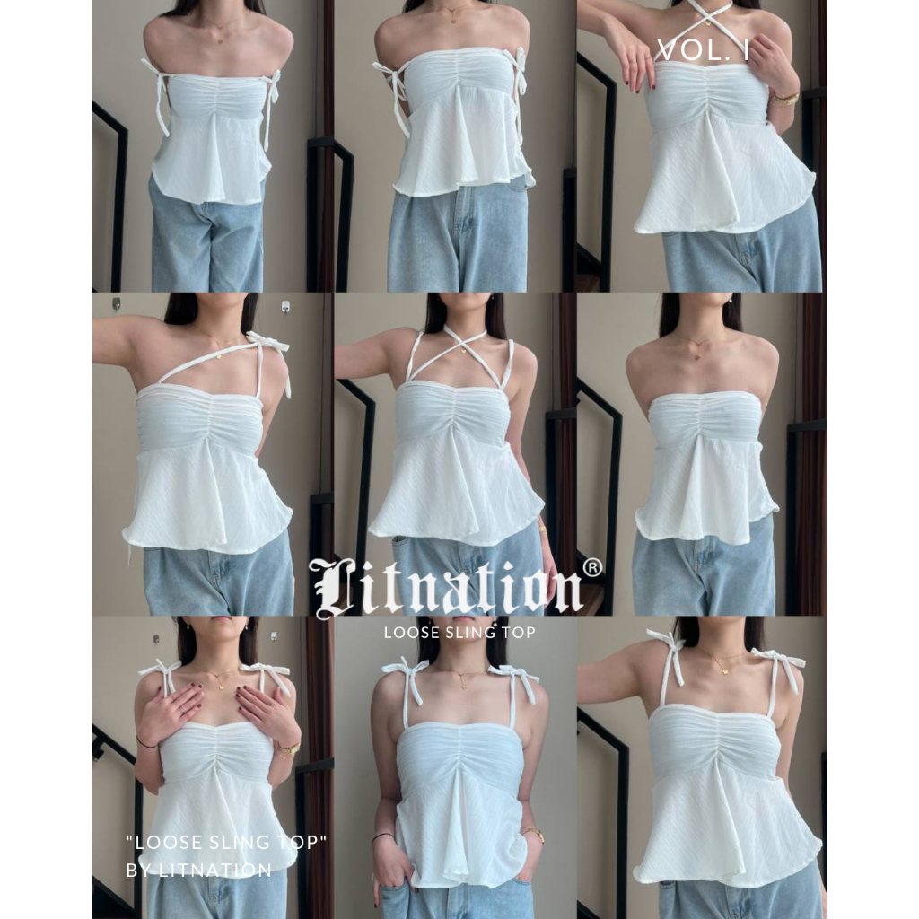 REALPICT - loose sling tops multi pleated || Verly Bra Pad Tanktop crop tanktop  100% original;