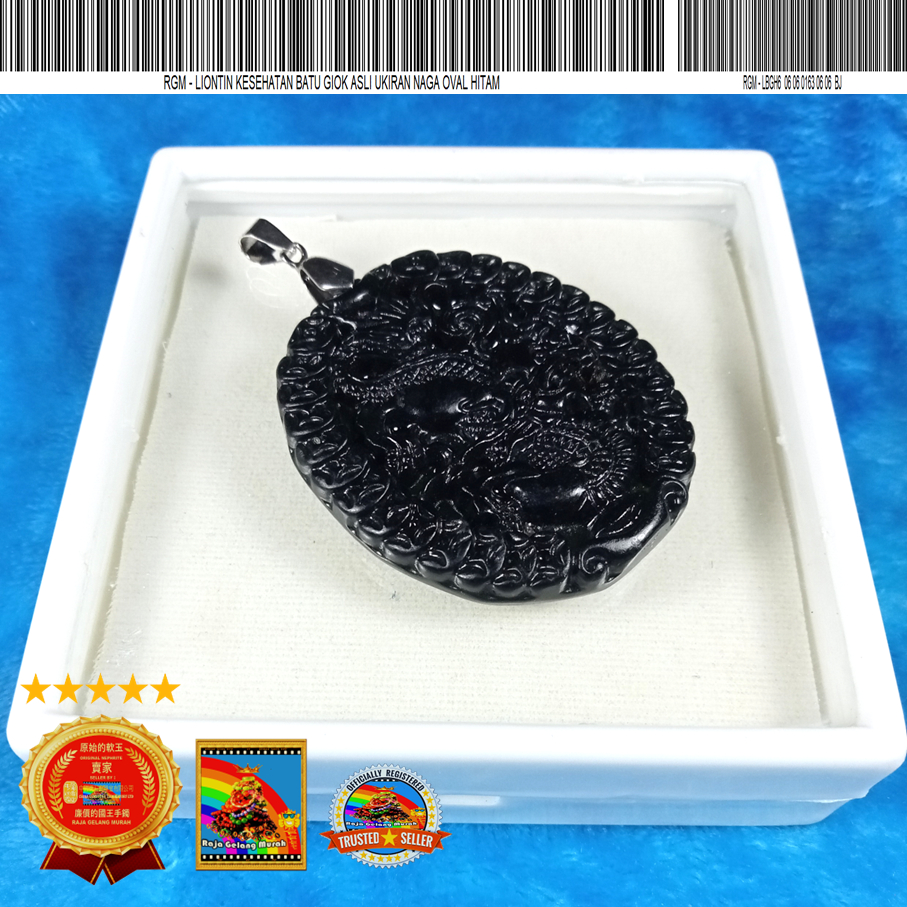 RGM Liontin Kesehatan Batu  Giok Asli Ukiran Naga Oval Hitam