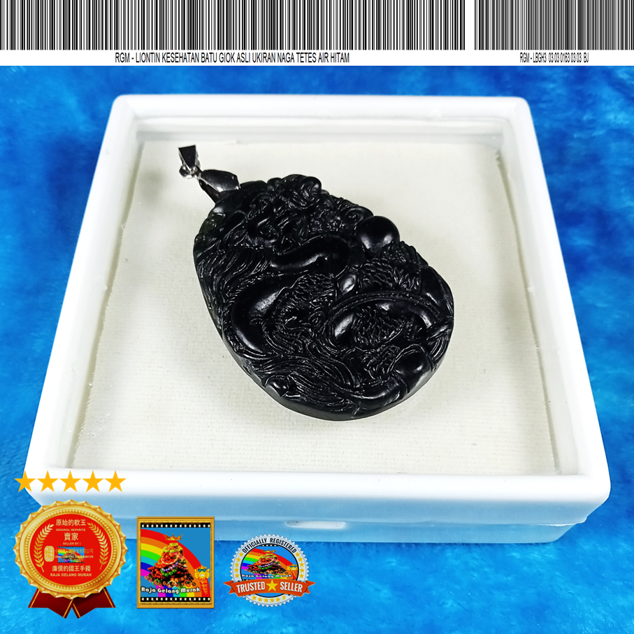 RGM Liontin Kesehatan Batu  Giok Asli Ukiran Naga tetes Air Hitam