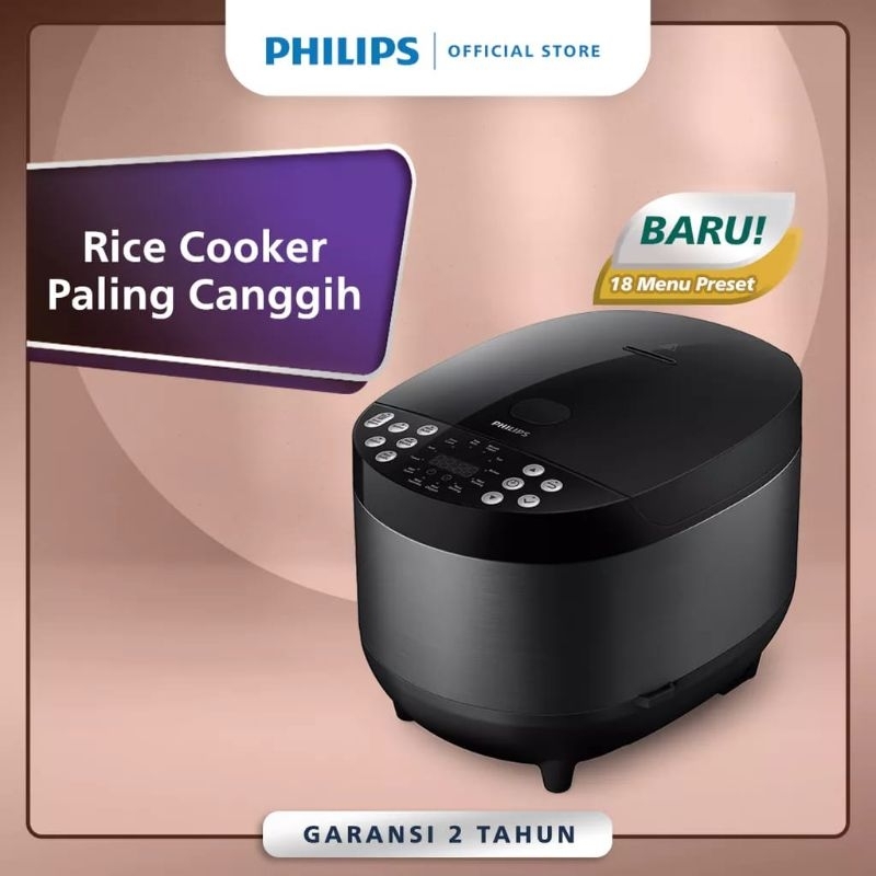 PHILIPS Rice Cooker Digital HD4515/92 - Black - 400 Watt - 18 Menu Mode Memasak - Mejikom Philips Or