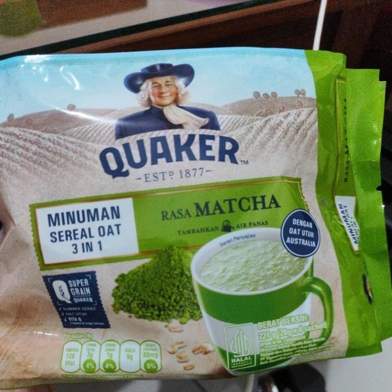 

Quaker rasa matcha minuman sereal oat 3in1 isi 8 sachet