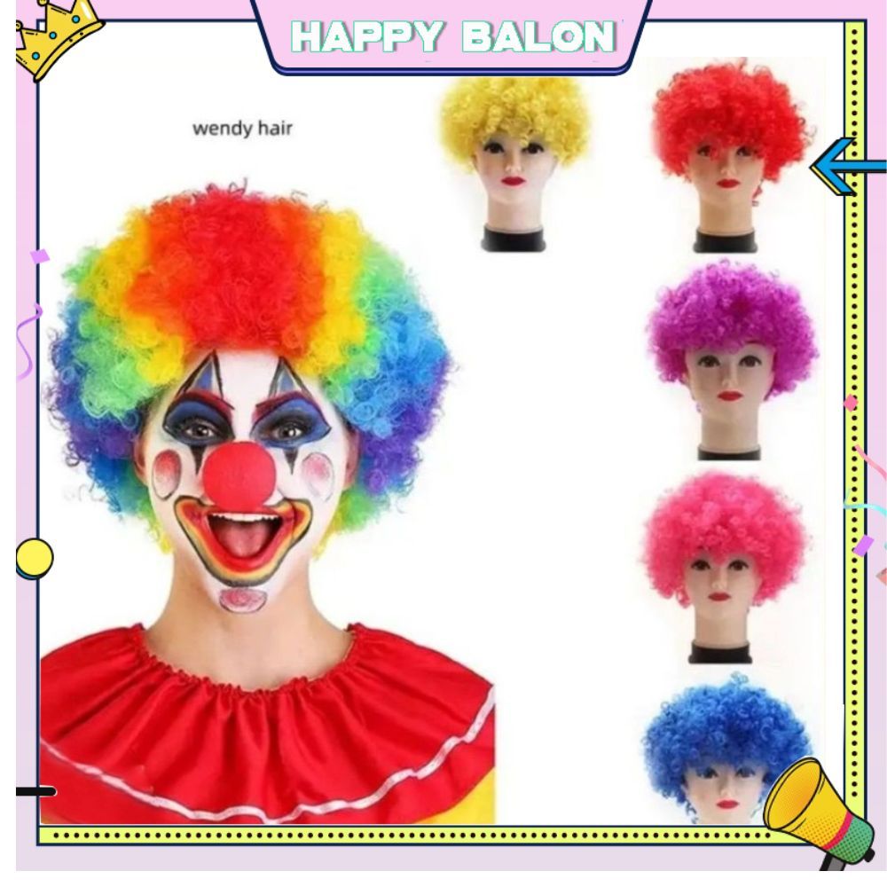 Rambut Palsu Kribo / Wig Warna Warni Keriting / Rambut Badut