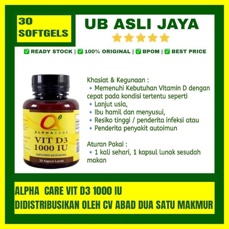 Alpha Care Vit D3 1000 Iu 30 Softgels Original