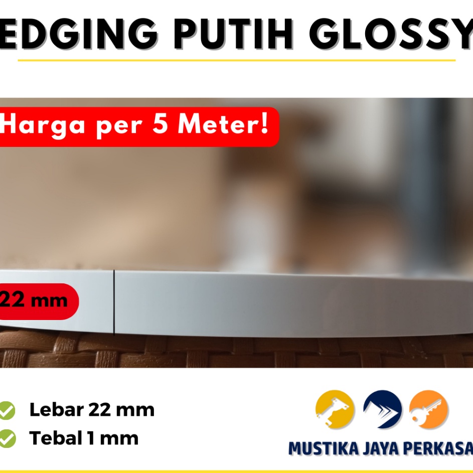 Supreme  Per 5 Meter Edging White Putih Glossy 1 x 22 mm 2 cm tebal 1 mm HPL Putih Kilap Mirip Taco