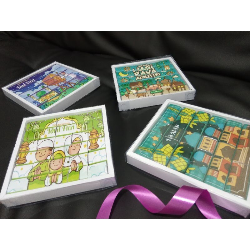 

Paket kemasan coklat dadu puzzle Lebaran