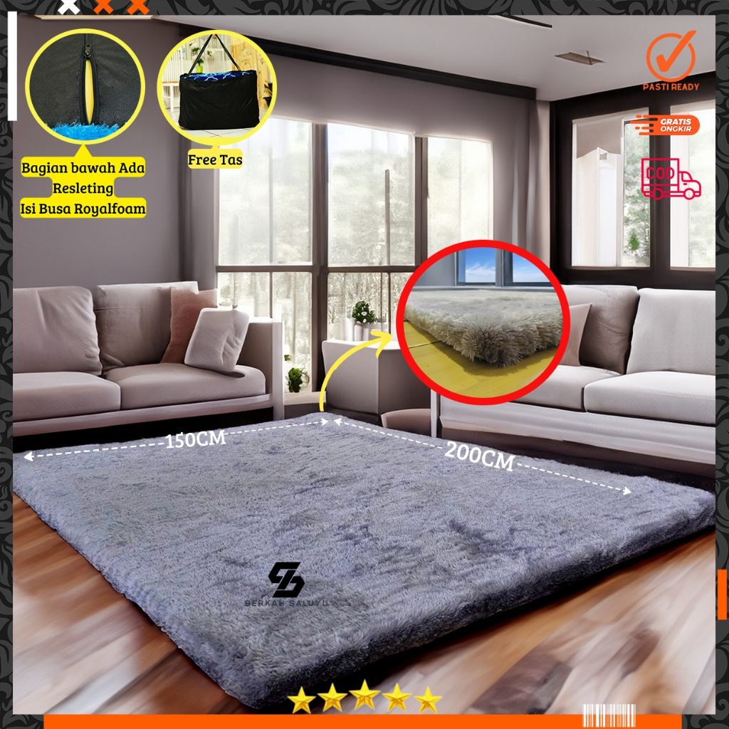 Berkah Saluyu Karpet bulu Rasfur Uk Panjang 2 meter Lebar 1.5 meter Tebal 3,5cm karpet lantai SPK