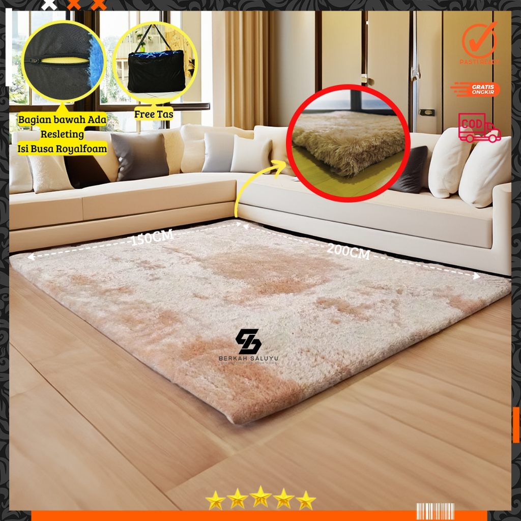 TERLARIS Berkah Saluyu Karpet bulu Rasfur Uk Panjang 2 meter Lebar 1.5 meter Tebal 4,5cm karpet