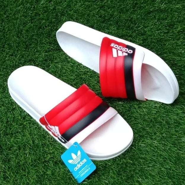 Sandal Pria Wanita Original Super Empuk / Sandal Slop Adidas Adilette Comfort Black Strap / Navy Whi