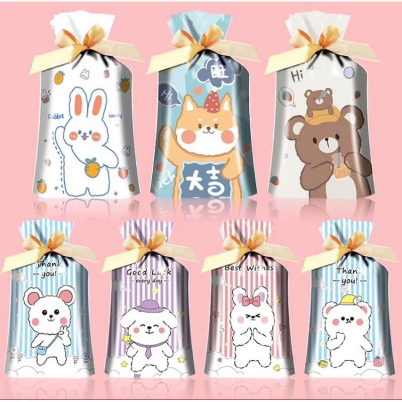 

Kantong goodie bag cookies permen serut ikat drawsting bunny bear 15x23cm
