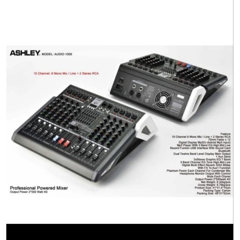 Power Mixer Ashley Audio 1000 Audio1000 10 Channel 2 x 540W Ori