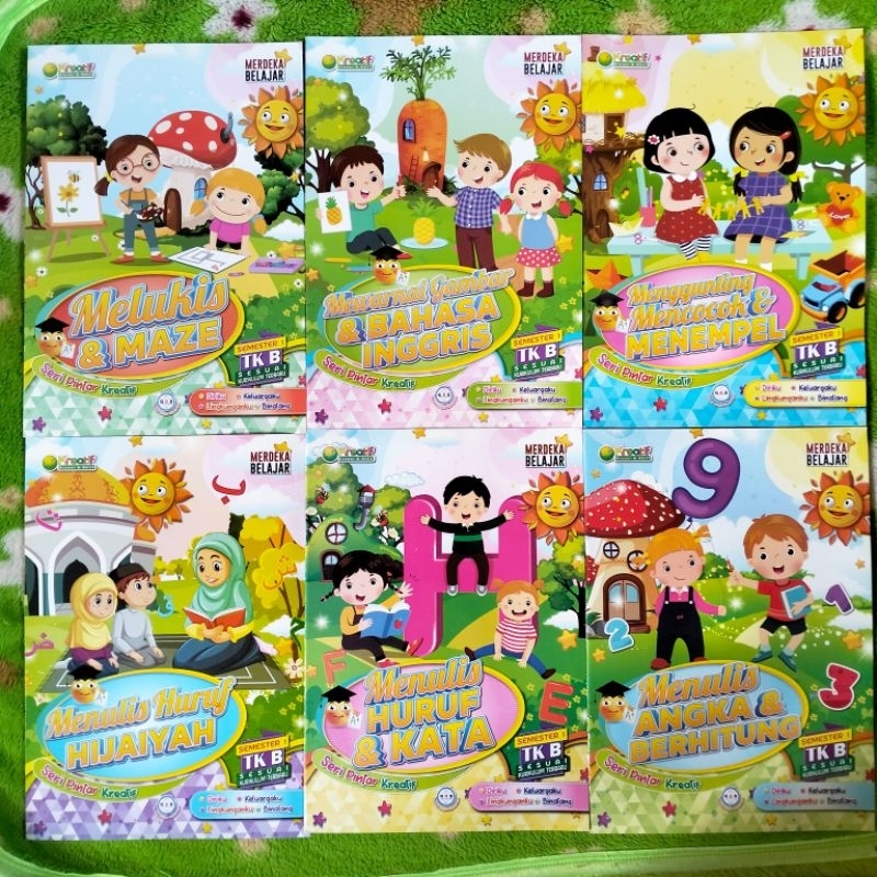 BUKU PAKET TK DAN PAUD ISI 6 BUKU SEMESTER 1 TK B MENULIS HURUF KATA MENEBALI GARIS ANGKA BERHITUNG 