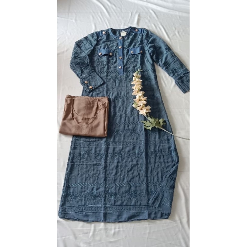 gamis sifon bordir denim