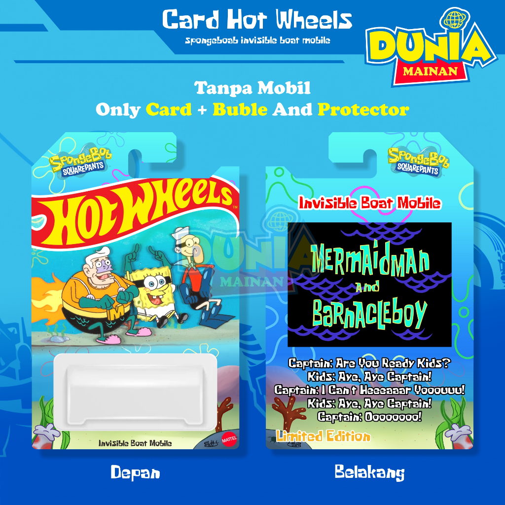 Custom Card Hotwheels Spongebob Squarpants Free Protector | Invisible Boat Mobile | Mermaidman and B