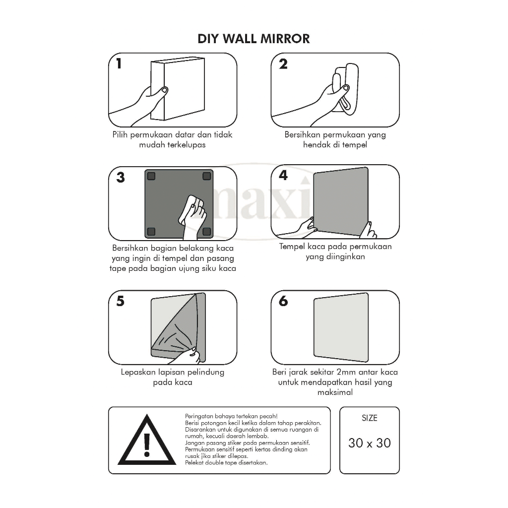 [Maxii] 30 X 30 Cm Cermin Dinding Tempel Drommare Kaca Plastik Tempel Wallpaper Kaca Kamar Mandi /