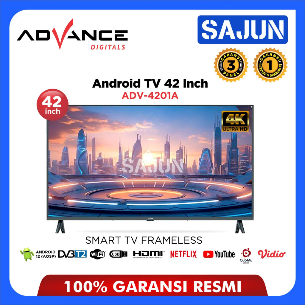 Advance Android TV LED 42 Inch ADV-4201A Smart TV Digital Frameless Garansi resmi