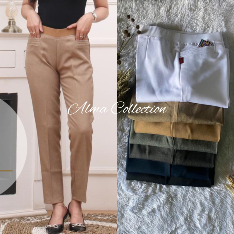 CELANA KERJA WANITA/ KANTOR/ FORMAL JUMBO/CELANA BAHAN KUALITAS PREMIUM/ SLIMFIT PINGGANG KARET