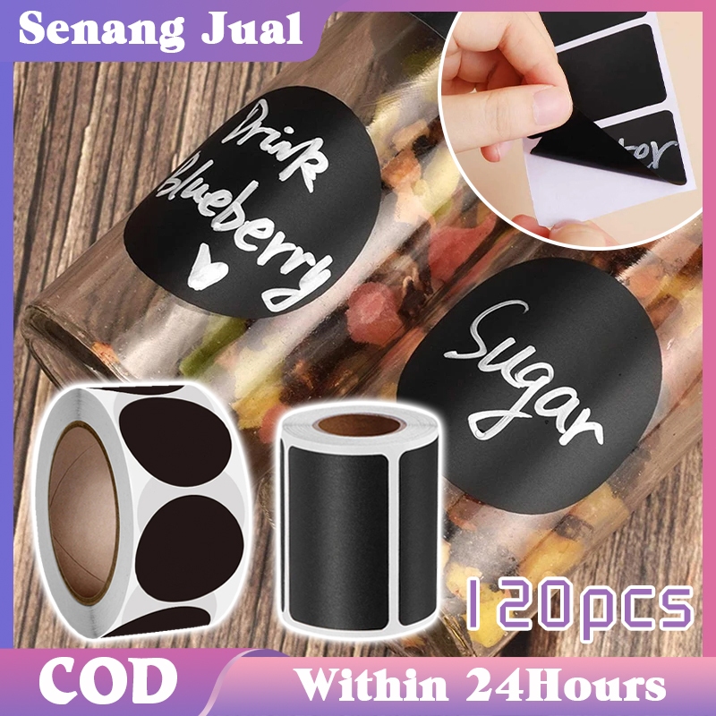 

120Pcs Stiker Label Hitam Multifungsi PVC Waterproof Chalkboard Label Sticker