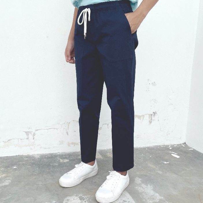 Kizano - Bugio Relaxed Pants Navy - Celana Unisex Panjang Anak Tanggung