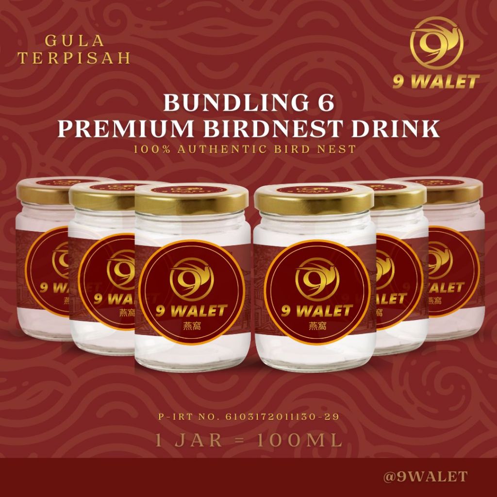 

9Walet Minuman Sarang Burung Walet Asli Premium Bird Nest Isi 6 Jar