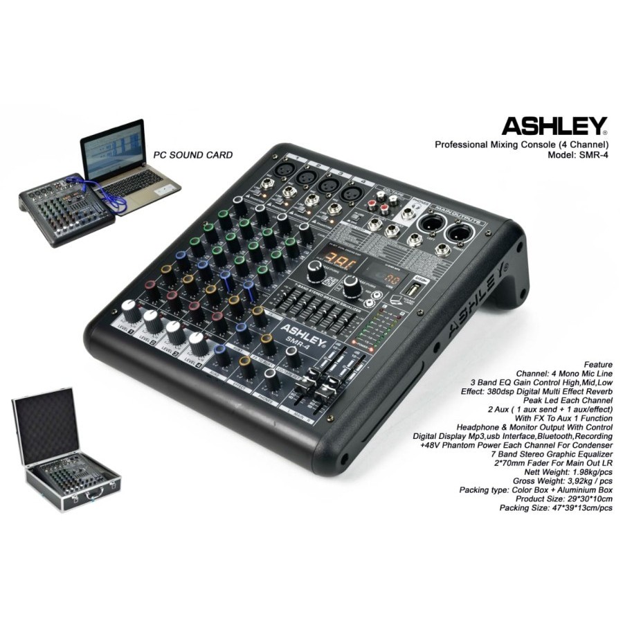 Mixer Audio Ashley smr4 smr 4 soundcard usb BT ( 4channel)