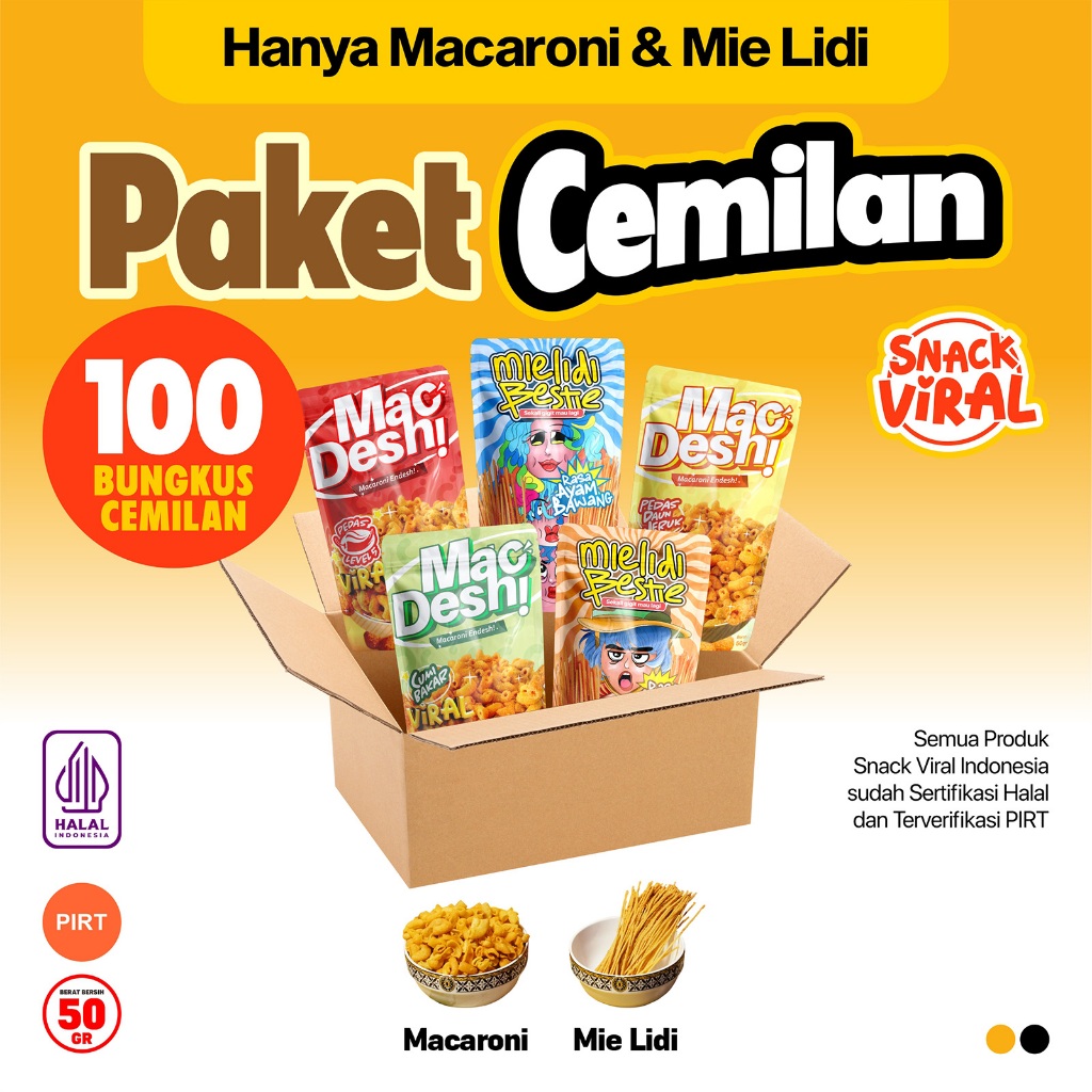 

Snack Viral - Paket Cemilan 100 Bungkus - Makaroni & Mie Lidi - Usaha Murah