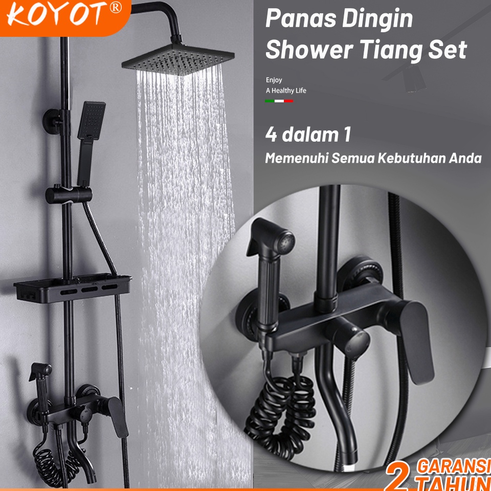 ART T37J KOYOT 4 Dalam 1 Shower Kamar Mandi Full Set Panas Dingin Persegi Hitam Matte dengan Mixer P