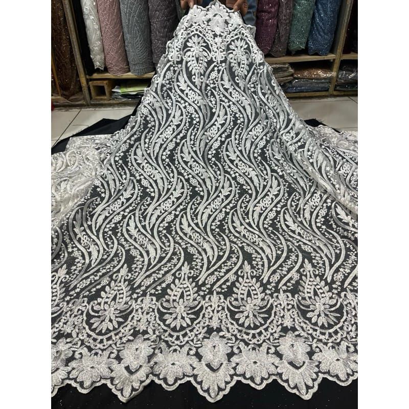 Bahan Kain Tulle Full bordir bunga mutiara Tille bordir brokat