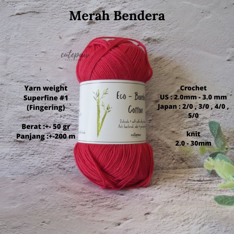 Eco - Bamboo Cotton Merah bendera - Benang rajut katun Bambu